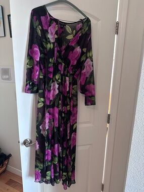 Alfani Black Maxi Dress with Purple Floral Print